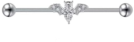 Niaspi 14G Bat Industrial Barbell Earrings for Women Men Unisex Stainless Steel Cartilage 38mm 1&1/2 Inch Industrial Piercing Bar Body Piercing Halloween Statement Jewelry