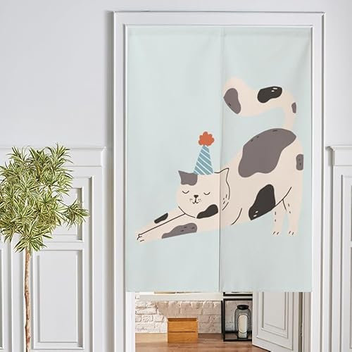 Türvorhang Graue Beige Katze Küchenvorhänge Polyester Raumteiler Vorhang Waschbar Vorhänge Kurz Küchenvorhang Langlebig Fliegenvorhang Terrassentür tür Vorhang Verdickung Vorhang Tür 85x180cm