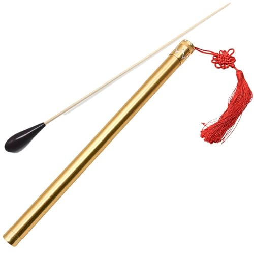 Maple Handle Music Stafettpinnen, orkestermusikledningsbatong, gyllene aluminiumlegering presentask, for förvaring musikalisk tillbehörsbatong, med rött snöre symboliserar fred