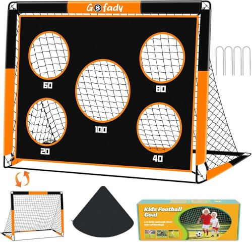 Gofady But de Football pour Enfants, Filet de Football 2 en 1 avec 5 Cible et Sac de Transport, Cage de Foot Enfant Exterieur pour Jardin Intérieur et Extérieur (Orange, 120 * 90 * 90CM)