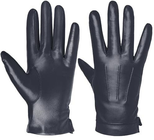 Harssidanzar Herren Lederhandschuhe Kaschmir gefüttert Warm Touchscreen Handschuhe SM052EU,Marine,Größe M