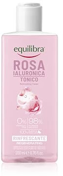 Equilibra, Tonico Rosa Ialuronica, Tonico Viso, Pelli Sensibili, con Estratto di Rosa Damascena, Acido Ialuronico Medio-Alto peso, Acqua di Hamamelis, e Fattore Idratante Naturale (NMF), 200ml