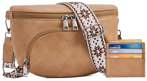 MUIIKOLA Kleine Damen Umhängetaschen, Bauchtasche Damen Crossbody Bag Damen Veganes Leder Crossbody Bag Damen,RFID Blockierung Kartenschlitz Brusttasche mit Verstellbar Abnehmbar Breiter Gurt