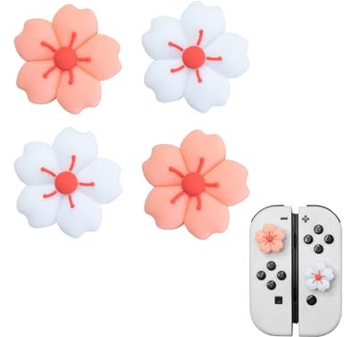 Capuchons en Silicone pour Joystick Kawaii Compatibles avec Nintendo Switch, Poignées de Pouce de Motif Fleur pour OLED et pour Switch Lite, Sakura Capuchons de Joystick Thumb Grips pour Switch
