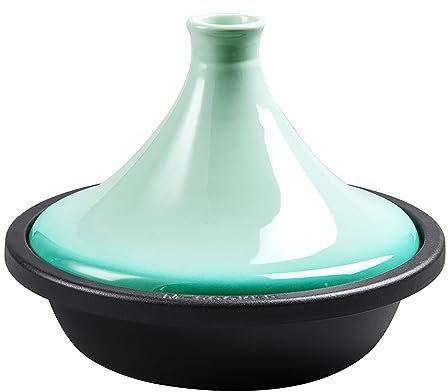 Marmite à tajine Marocaine en Fonte avec Couvercle Conique 10,6 Pouces Tajine Compatible avec Les plaques de Cuisson à Induction Convient pour Les ragoûts et Les Frites (Couleur : Vert)