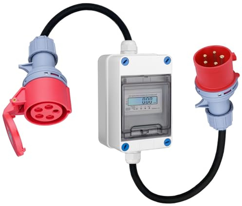 CHENGPI Compteur électrique Numérique Mobile Triphasé avec Prise CEE et Coupleur pour Prises Industrielles Compteurs LED pour Camping - Cars, Véhicules électriques, Camping - Cars