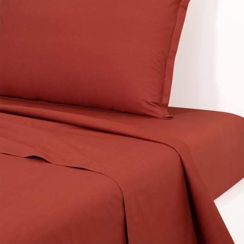 Desforges - Drap Plat 270 x 300 cm en Percale de Coton Rouge uni 80 Fils/cm², Alcove