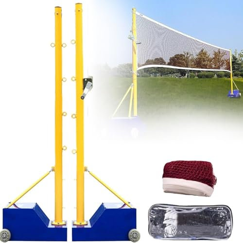 FANGQMM Badminton-/Volleyball-Stangen- und Netzpaket, tragbares Volleyballnetz für den Garten, freistehendes Badminton-Trainingsnetz für drinnen oder draußen, Volleyballnetzständer mit Stangen