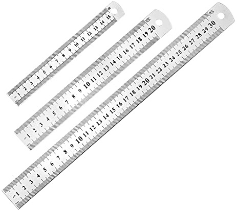 3 reglas de acero inoxidable, regla metalica, regla para estudiantes, reglas de acero, herramientas de medición, adecuadas para ingeniería, enseñanza y oficina, 15 cm/20 cm/30 cm