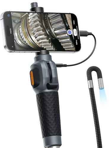 Teslong Two-Way Articulating Borescope with Light, USB-C Endoscope Inspection Camera with 5FT Semi-Rigid Probe, Flexible Snake Scope for Home Repair, Automotive, Compatible with iPhone 15/16 & Android