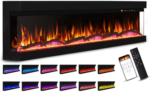 Chimenea Eléctrica de 3 Lados,Lalefacción,Chimenea Eléctrica Bajo Consumo,Chimenea con Termostato Remoto,Temporizy Control de Arranque,60in