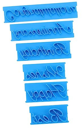 GOOHOCHY Fondant Cake Stamps Embosser Set, 6pcs DIY Icing Stamp Tools for Baking Decoration, Handwritten Style for Cupcakes and Cakes, Suitable for Home Baking and Party Use