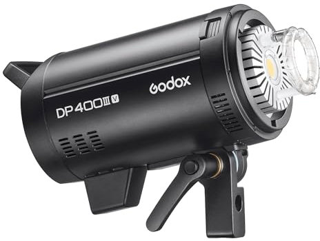 GODOX DP400IIIV 400Ws Professional Studio Monolight Flash 30W LED Modelling Lamp - 400W, 5600K±200K, 30W LED Modelling Lamp, 0.1-1s Recycle Times, Net. Weight: 2.8kg