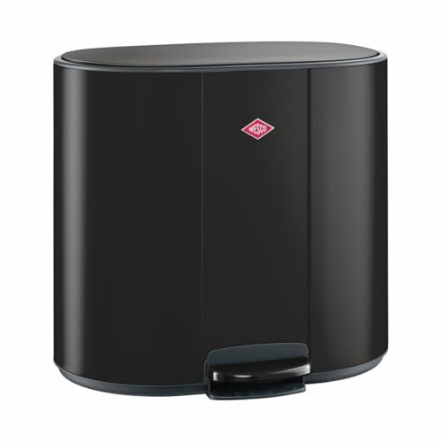 WESCO Multicollector 2 Tretabfalleimer mattschwarz aus pulverbeschichtetem Stahlblech, 2x 25 Liter Kunststoffbehälter, Metall-Fußtritt, praktischer Handgriff, Geruchsfilter, Deckelarretierung