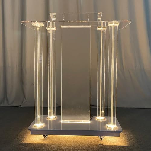 Acryl Kirche Podium mit Rollen und Leseplattform, tragbares Rednerpult für Kirchen und Klassenzimmer