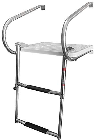 2-Step Telescoping Boat Ladder with Swim Platform & Handrails, Stainless Pool for Swimming Pontoon Dock