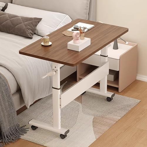 HARELA Überbetttisch auf Rollen, Betttisch Höhenverstellbar 68-93CM, vertikale Workstation Laptop-Schreibtisch, mobiler Beistelltisch Sofatisch für Schlafzimmer, Wohnzimmer(Brown)