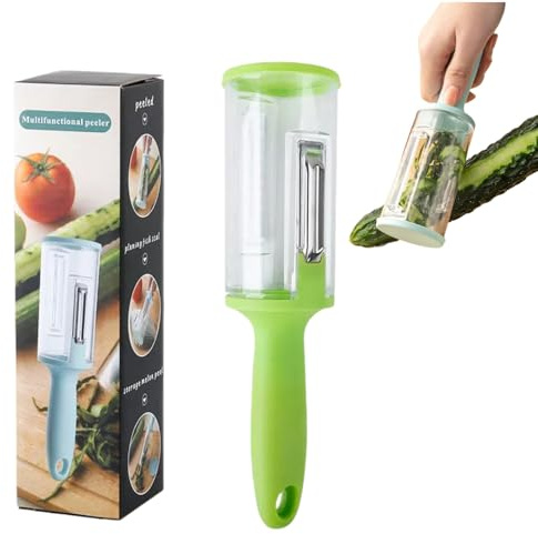 Pelaverdure multifunzione in acciaio inox con squamatore di pesce, utensile da cucina antispruzzo per verdure, frutta (verde)