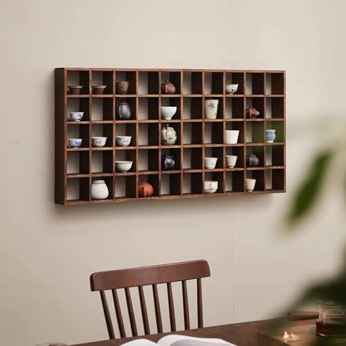 Blazea Tassenregal Wandmontiertes Kaffeetassenregal, Großer Teetassen-Organizer, Holzregal, Dekoratives Vintage-Regal, Kaffeetassen-Kollektion(6x8 48 Slots)