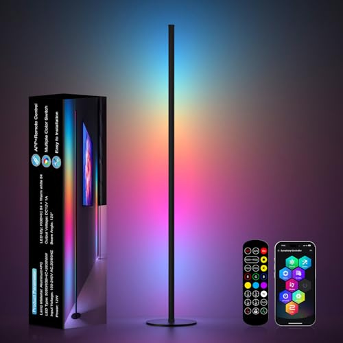 LED Stehlampe Wohnzimmer Dimmbar, 140cm RGB Stehlampe mit Fernbedienung und APP, Ecklampe mit 16 Millionen Farben, Musikmodi, DIY-Modus & Timing -Funktion für Wohnzimmer, Schlafzimmer, Spielzimmer