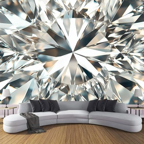 CDXNORA Beautiful Geometry Silk Wallpaper Mural - Diamond Texture Wall Mural Silk Photo Wallpaper Bedroom Home Living Room Decoration Poster Wall Covering 350×256cm (W x H) Silver