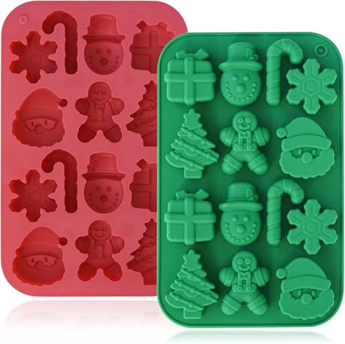 YTAXYZWR Silikon Schokolade Form Weihnachten 2 Stück Set – 3D Backform mit Schneeflocken, Schneemann, Weihnachtsbaum, Lebkuchenmann – BPA-freie Silikon Süßigkeitenform für Pralinen, Seife, Mini-Kuche