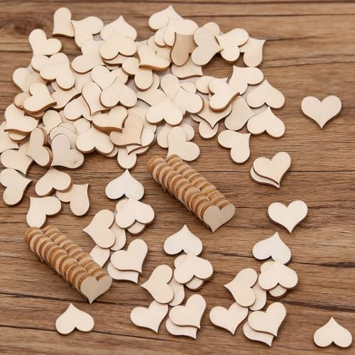 YIEUR Holzherz zum basteln 300 Stücke, 22mm herz streudeko Weihnachten holzkonfetti, holzherzchen tischdeko weihnachten weihnachtsdeko holz für Hochzeit Weihnachts Tischdeko(hell-22)