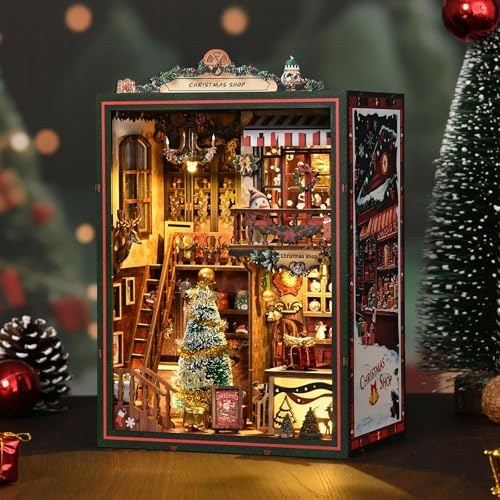 Book Nook Kit Cadeau Fête des Mères, Maison de Poupée en Bois Miniature à Monter Soi-Même, Lumière LED Tactile, Décoration Romantique pour Étagère, Maquette pour Adultes (Atelier de Rêve)