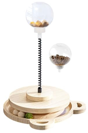Trochate Dog Food Ball | Pet Food Dispenser Wood Track - with Spring Pole Treat Dispensing Dog Toys | for Home Play Medium Large Breed Puppy Kitten