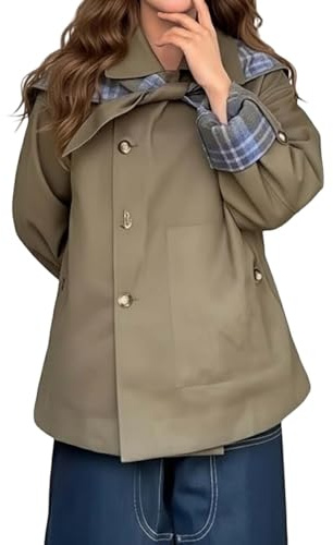 2026 Cuello Chal a Cuadros Reversible, Abrigo de Ropa Exterior Casual con Bolsillos, Tejido Ligero, Cómodo y Suave para el Uso Diario, Verde, M