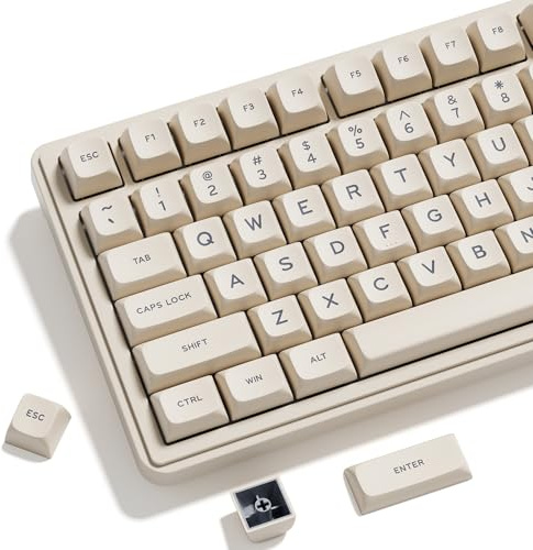 OHY XVX Creamy PBT Keycaps -Tofu Block Themed 132 Keys MDA Profile Doubleshot Keycap Set | Universal Compatibility for MX-Style Switches Mechanical Keyboards-Creamy White