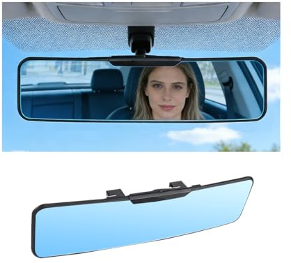 ANFTDCO Car Rear View Mirror, 12 Inch Panoramic Convex Wide Angle Anti-Glare Vehicle Clip-On Rearview Mirror, Automotive Interior Accessories to Eliminates Blind Spots, Universal Fit