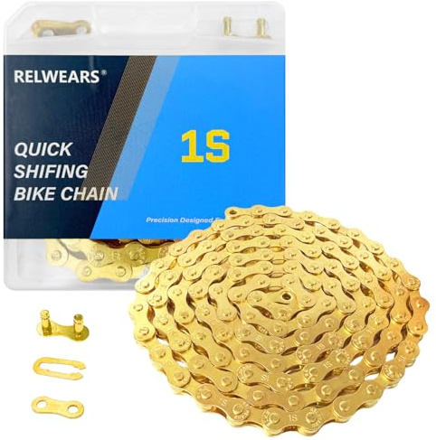Gold Bike Chain Single Speed Bicycle Chain, 1/2 x 11/128 Inch 116 Links | Alloy Steel Triple Strand for Mountain Road Commuter Bike