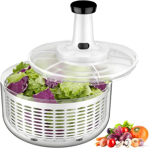 Vihoom Salatschleuder, Salatschleudern 6L groß mit Schüssel und Rutschfestem Boden, Hochwertige Kunststoff, BPA-frei, Wascht und Trocknet Schnell Gemüse und Obst