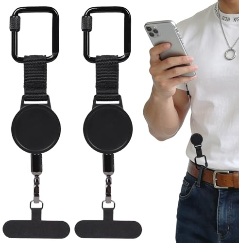 Retractable Phone Lanyard, Retractable Keychain Anti Theft Phone Strap | Locking Carabiner & 360°Metal Tether Tab, Mobile Phone Lanyard Compatible Most Smartphones for Outdoor Hike Climb Fishing