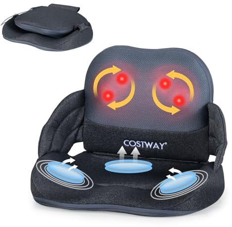 FANTASK Shiatsu Massagesitzauflage mit Wärme & Vibration, Faltbares Knetmassagekissen mit Controller, Rücken Hüft Massagegerät für Haus Büro