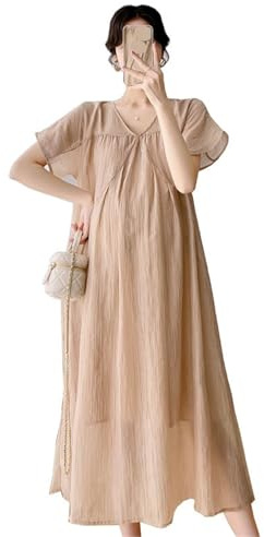 Vestidos de Maternidad Verano, Moda, Corte en A, Sueltos, Manga Corta, Falda, Ropa for Embarazadas, Vestido Liso for mamá(L)