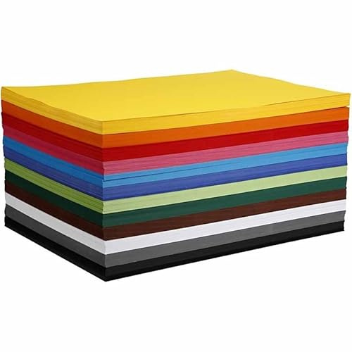 artdee Premium Bastelkarton DIN A2 (420x594 mm) – 120 Blatt Bunt Sortiert, 180g/m² Starkes Tonpapier in 12 Farben – Fotokarton Großformat zum Basteln, Malen & Gestalten für Schule, Kita & Hobby