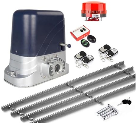 Heavy Duty 900-1200KG Loading Automatic Electric Sliding Gate Opener Motor with 2PS Remote Control 4M Steel Racks to Move(Kit 8)