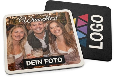 printplanet - Bierdeckel Eckig Personalisiert mit Foto und Text - 25 Stück - Gastro-Qualität Made in Germany