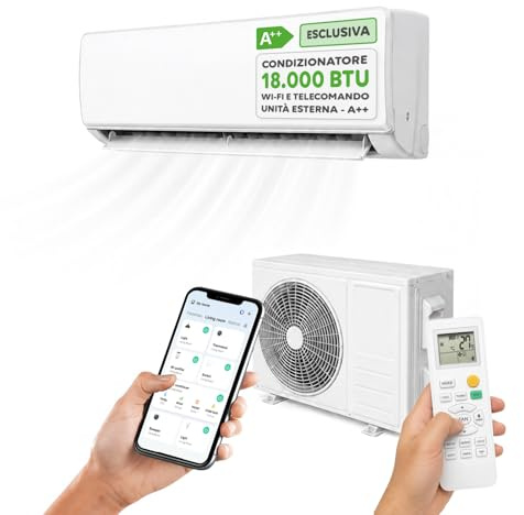 Wintem – Condizionatore 18000 BTU Inverter R32, Wi-Fi, A++/A+, Compressore GREE | Climatizzatore 18000 BTU Fisso, Pompa di Calore, 67 dB(A), Turbo, Sleep, Display LED