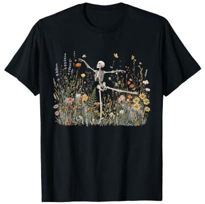 Cottagecore Skeleton Dancing Arabesque Wildflower Botanical T-Shirt