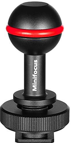 MINIFOCUS 1 Kugelkopf Cold Shoe Base Adapter, Universal Kugelgelenkhalterung mit Cold Shoe Base Adapter für Tauchlampen Unterwasserkamera Wasserdichtes Gehäuse Video/Blitz/Strobe Blitzschuhe