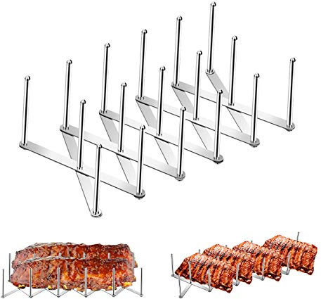 Yangbaga Spareribs-Halter, Deckelhalter aus Edelstahl, für die Zubereitung von Spareribs oder Braten Deckelhalter Gestell Verstellbares, 4-Slot-Geschirrhalter
