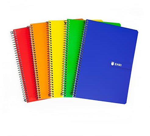 Enri, Cuadernos A5 (4º) Cuadrícula 4x4, Tapa Blanda, 80 Hojas, Pack 5 Libretas, Colores Surtidos