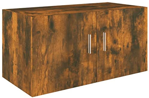 vidaXL Armario de Pared Mueble Salón Sala Almacenaje Flotante Dormitorio Entrada Estante Cajón Doméstico Madera Contrachapada Roble Ahumado