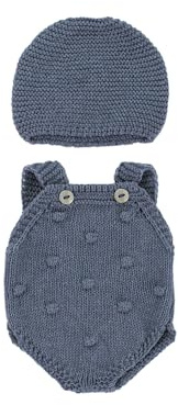 Miniland Ropa Muñecos 32 cm, Ropa de Punto con Material Reciclado, Accesorio Muñecas | Conjunto Knitted Pelele y Gorro Azul
