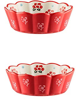 Bakeware,Ceramic Baking Pan,Small oven dish,Porcelain Round Quiche Dish Traditional Porcelain Round Flan Dish Round Baking Dish with Ruffled Edge, Set of 2,B,7inch ( Color : Onecolor , Size : 6Inch )