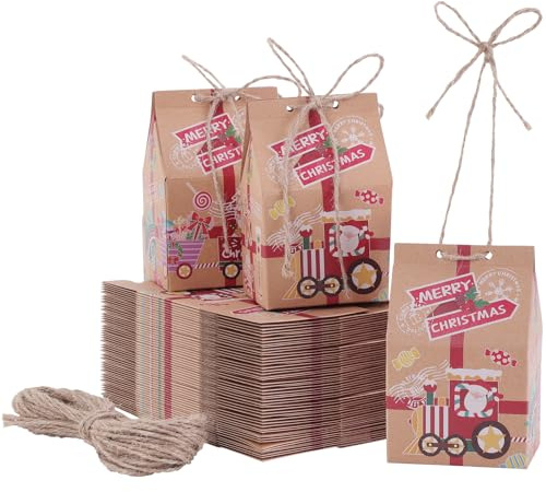 TsunNee 50 Stück Weihnachten Party Geschenkboxen, Kraftpapier Süßigkeitskästen, Mitbringsel Taschen, Papier-Treat-Boxen für Partydekorationen Adventskalender DIY
