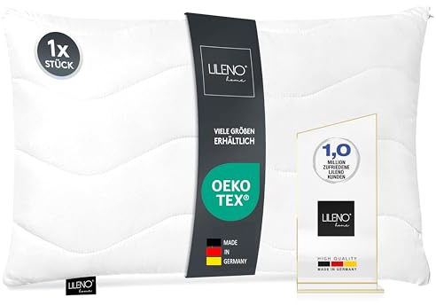 LILENO HOME Kudde 50 x 75 (set om 1) – 95 °C, tvättbar, Oeko-Tex och tillverkad i DE – allergiker kudde 50 x 75, justerbar för himmelsk sömn – smickrande och luktfri kudde
